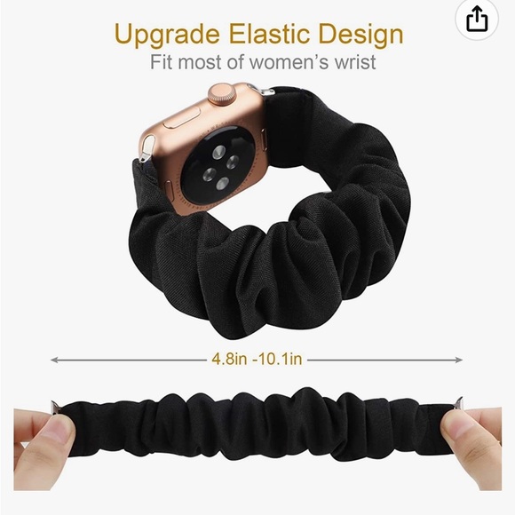 Scrunchie Elastic Wrist Bracelet Apple Watch Band 38mm/40mm black silver enewton - Picture 2 of 2
